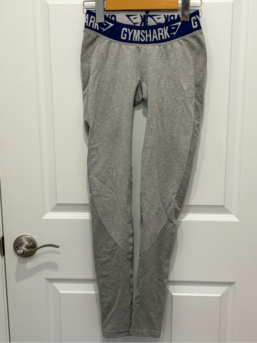 Womans gymshark Gray leggings with Navy Branded Waistband #1031